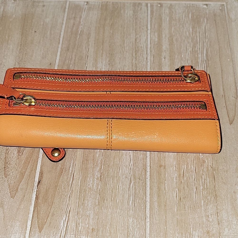 Coach Leather Double Zip Flap Wallet Orange - Picture 3 of 14